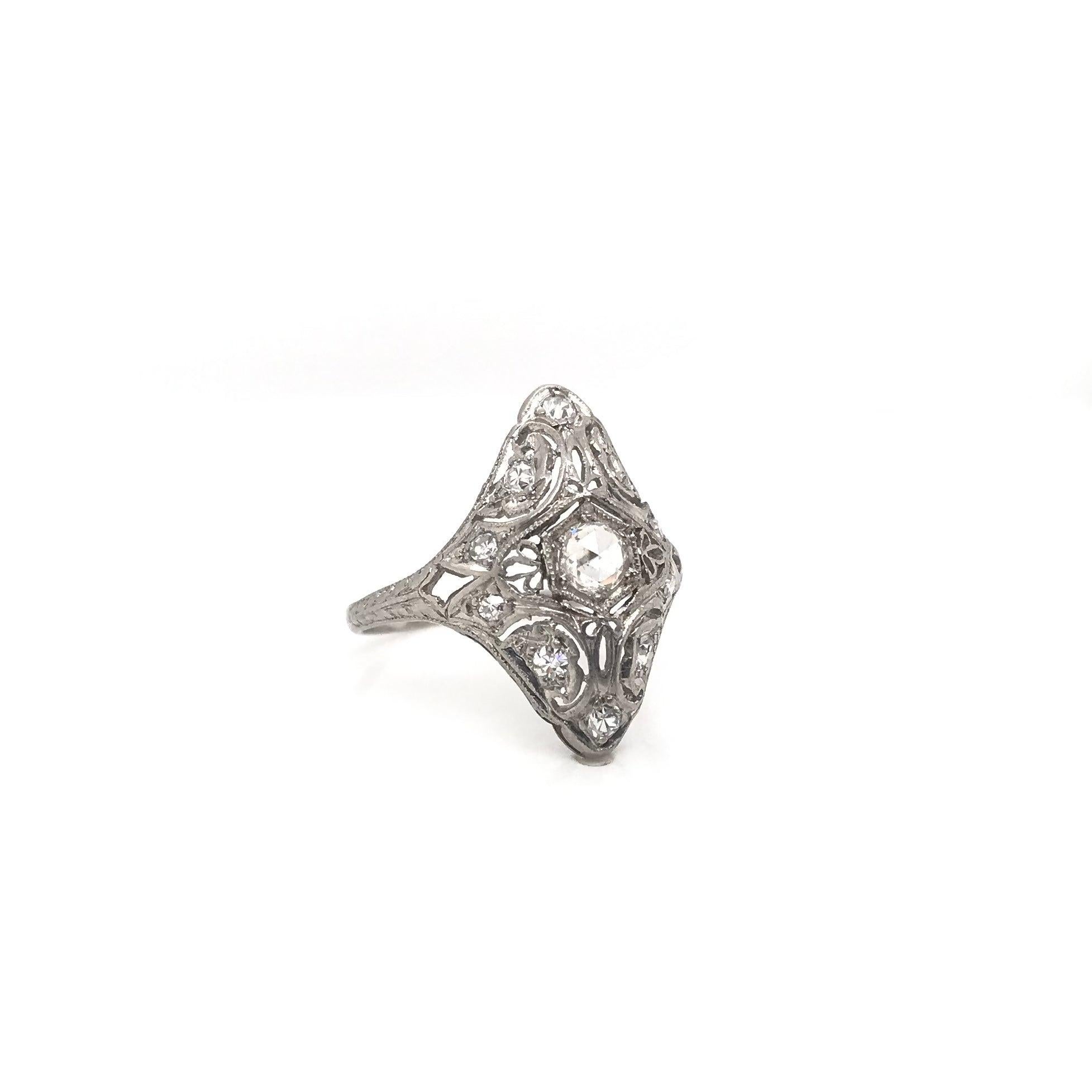 Edwardian Rose Cut Diamond Filigree Ring For Sale 1