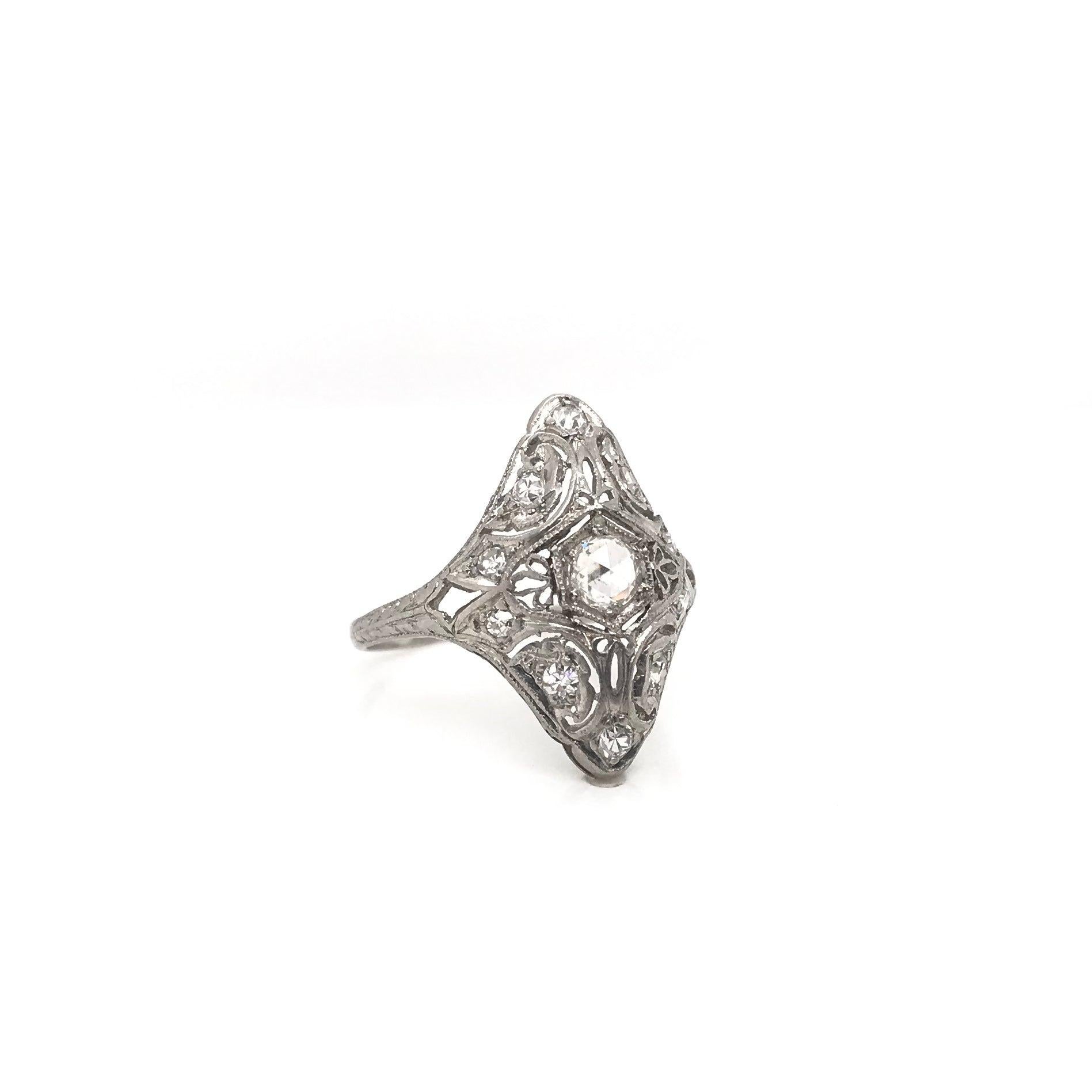 Edwardian Rose Cut Diamond Filigree Ring For Sale 2