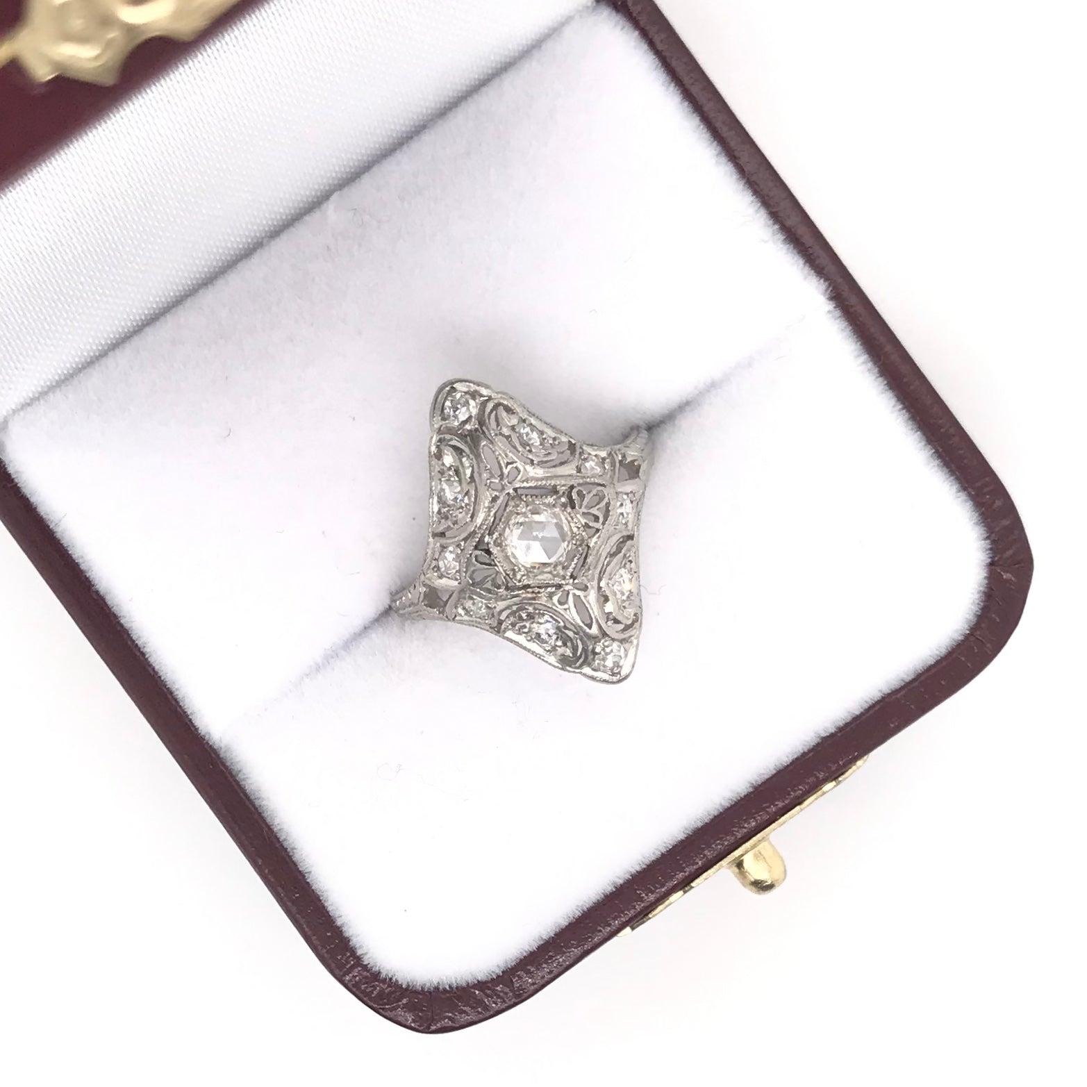 Edwardian Rose Cut Diamond Filigree Ring For Sale 4