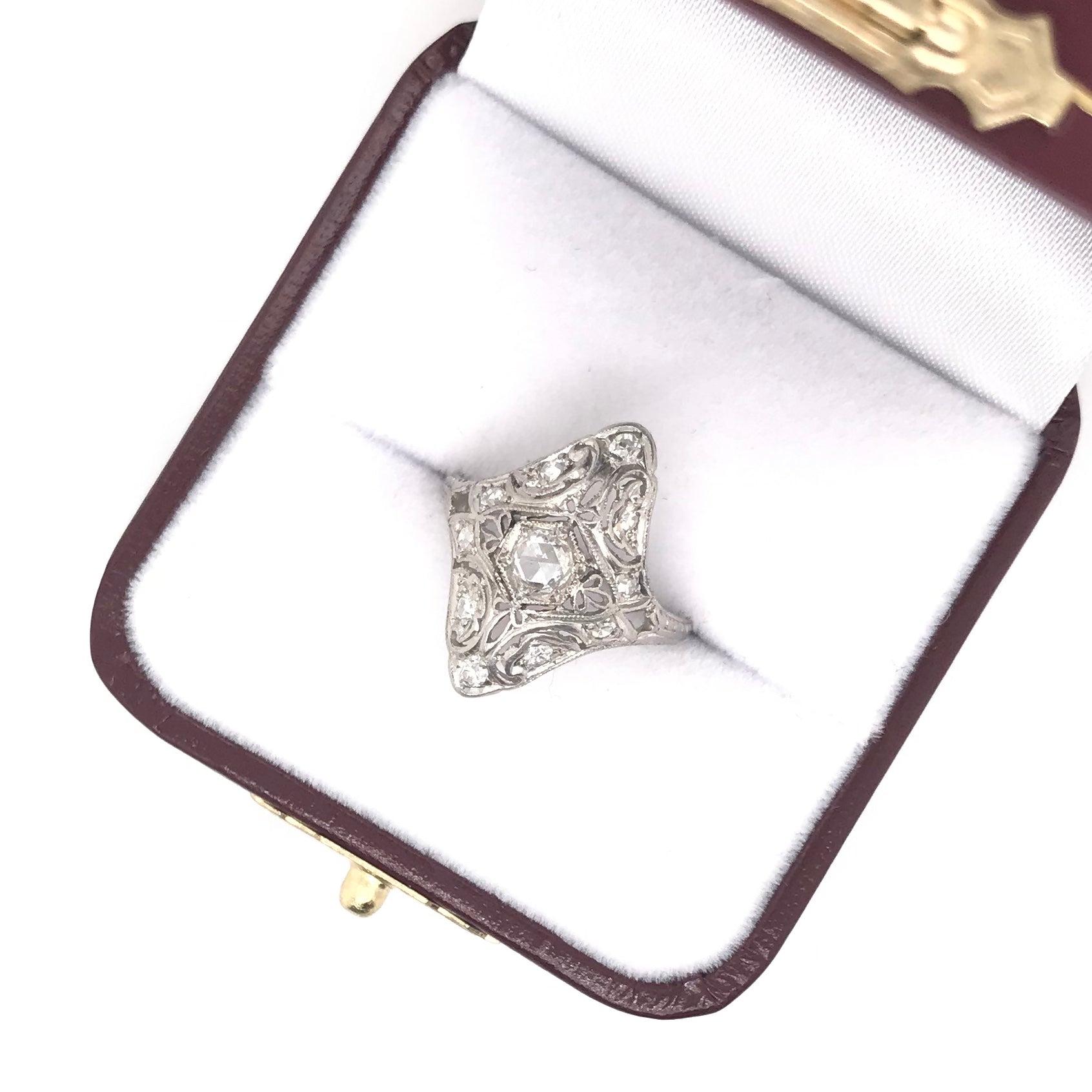 Edwardian Rose Cut Diamond Filigree Ring For Sale 5