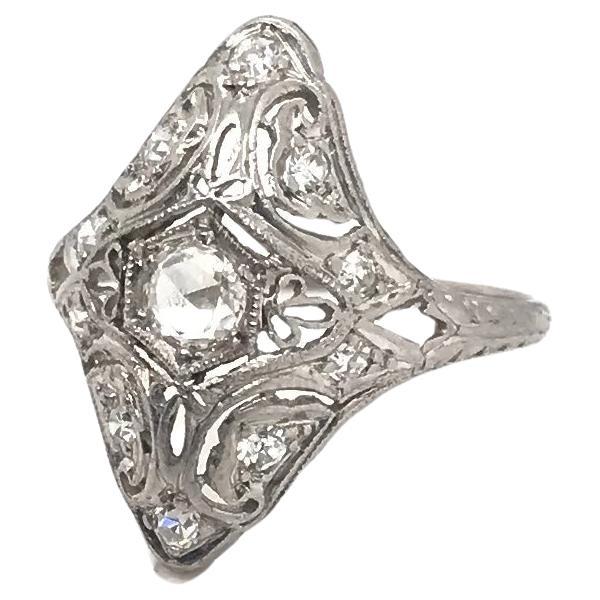 Edwardian Rose Cut Diamond Filigree Ring For Sale