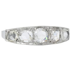 Edwardian 0.55 Carat Rose Cut Diamond Platinum Five Stone Band Ring