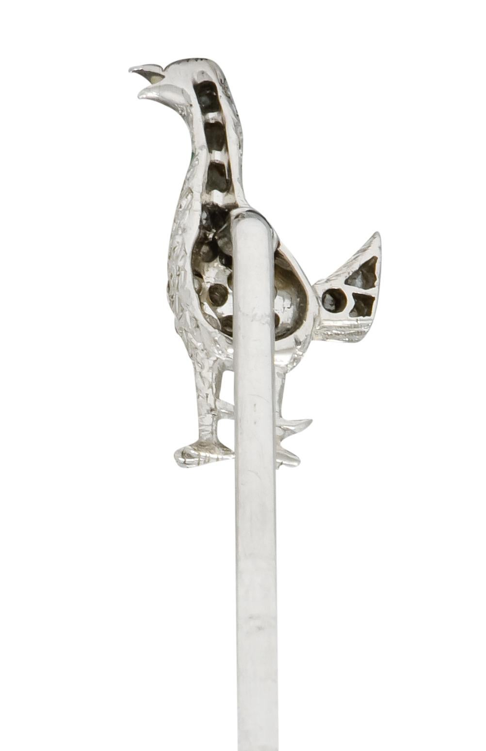 Women's or Men's Edwardian Rose Cut Diamond Platinum Dove Stickpin For Sale