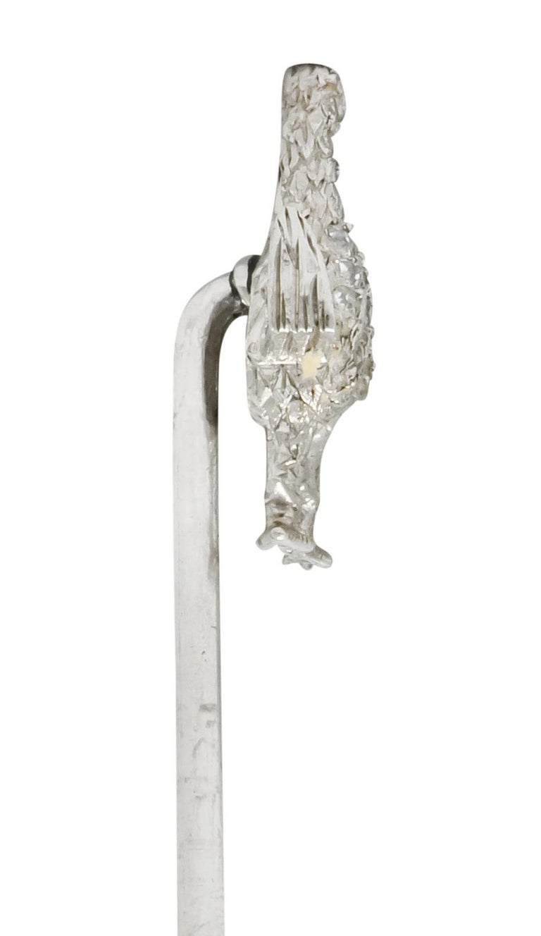 Edwardian Rose Cut Diamond Platinum Dove Stickpin For Sale 1
