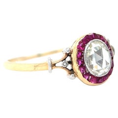 Edwardian Rose Cut Diamond Ruby Yellow Gold Ring