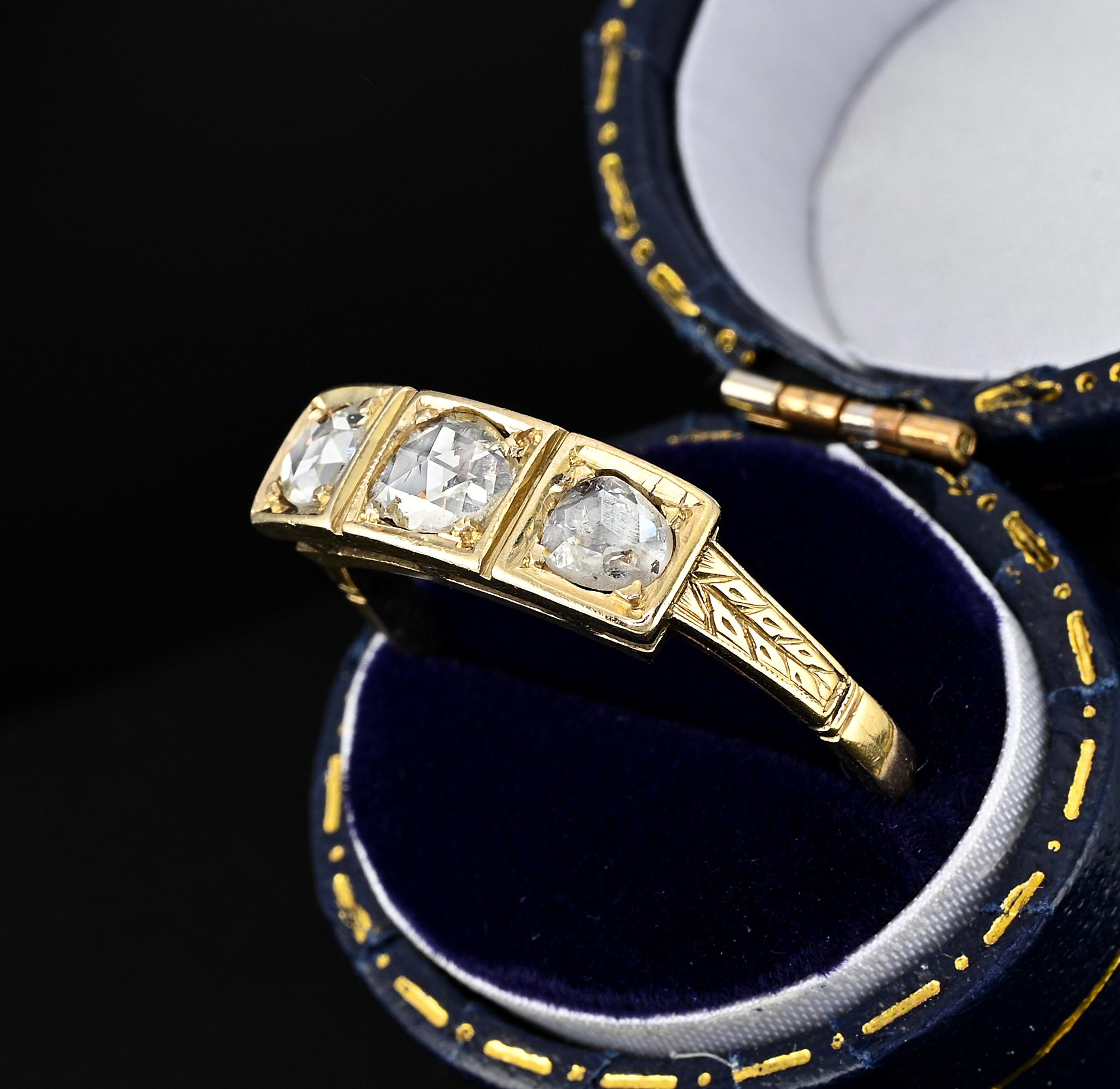 Edwardian Rose Cut Diamond Trilogy Gent Ring 18 Kt For Sale 1
