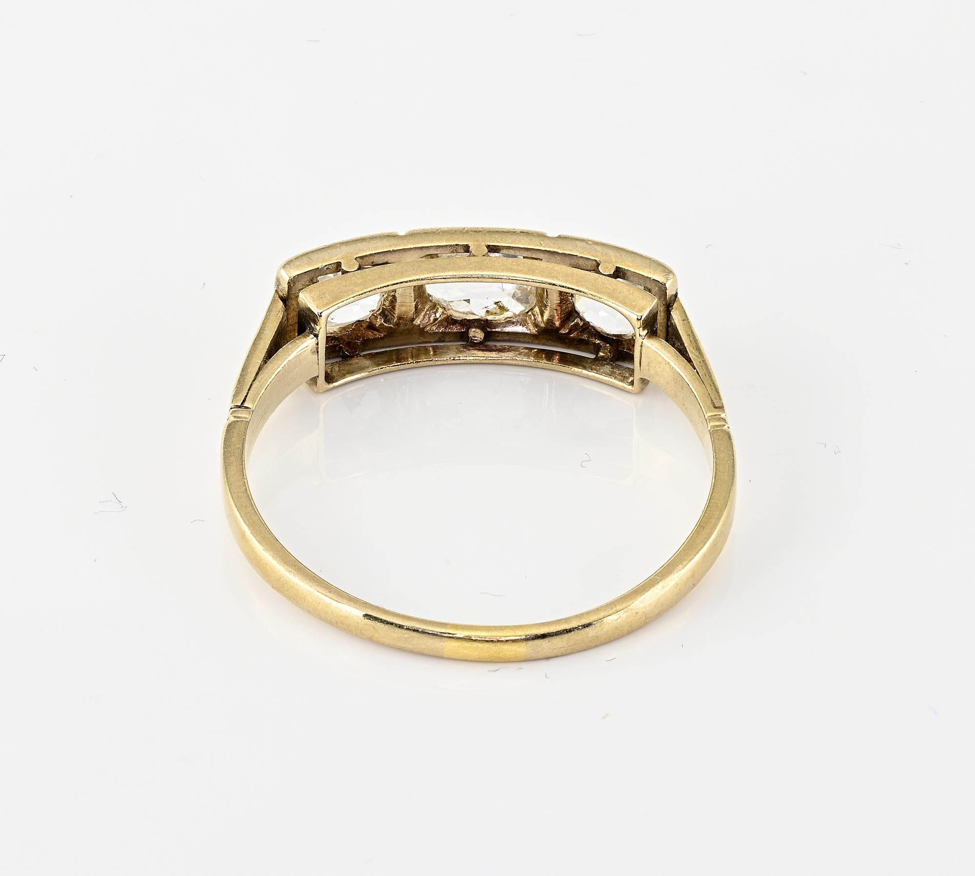 Edwardian Rose Cut Diamond Trilogy Gent Ring 18 Kt For Sale 3
