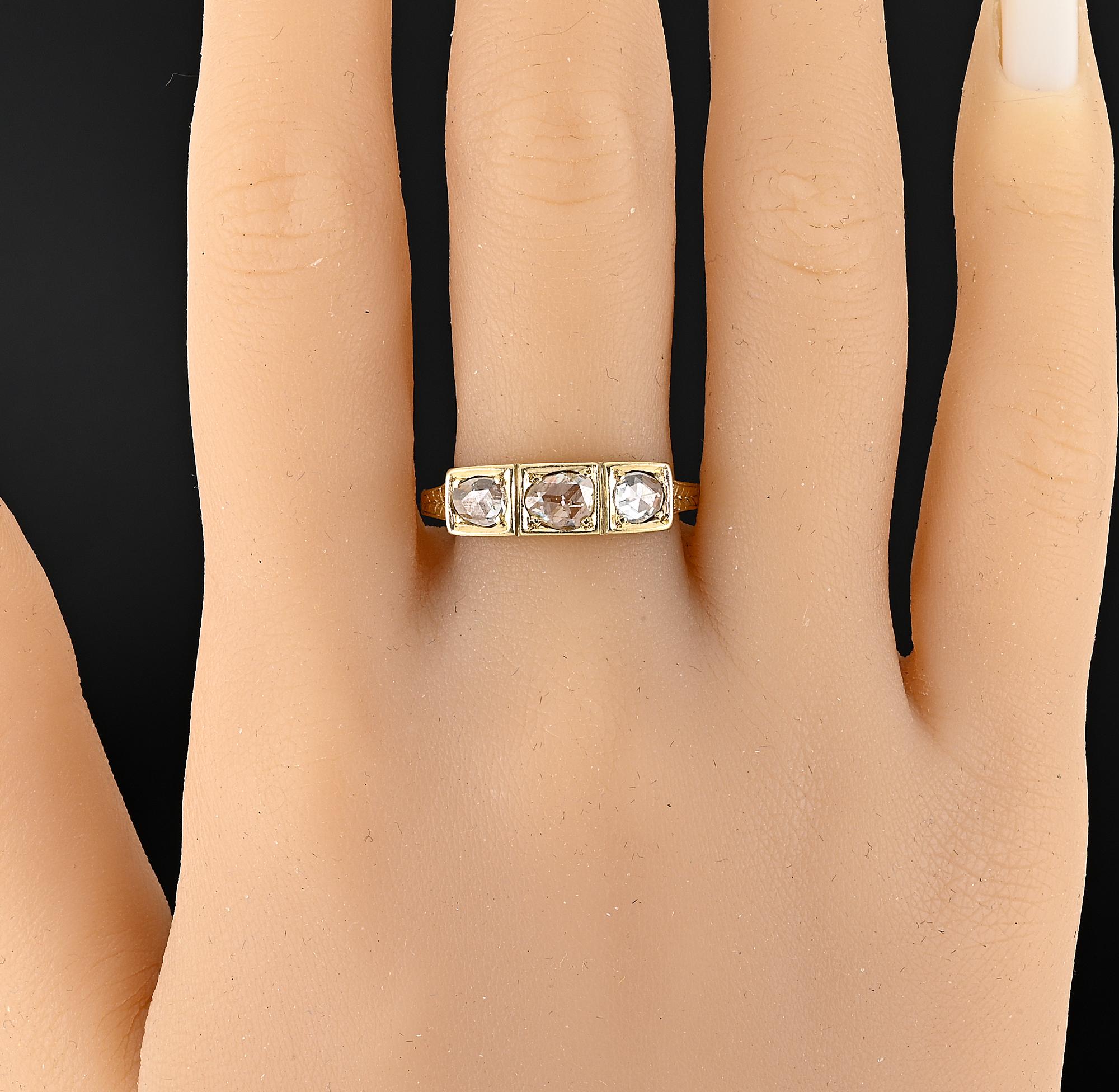 Edwardian Rose Cut Diamond Trilogy Gent Ring 18 Kt For Sale 4