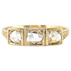 Edwardian Rose Cut Diamond Trilogy Gent Ring 18 Kt