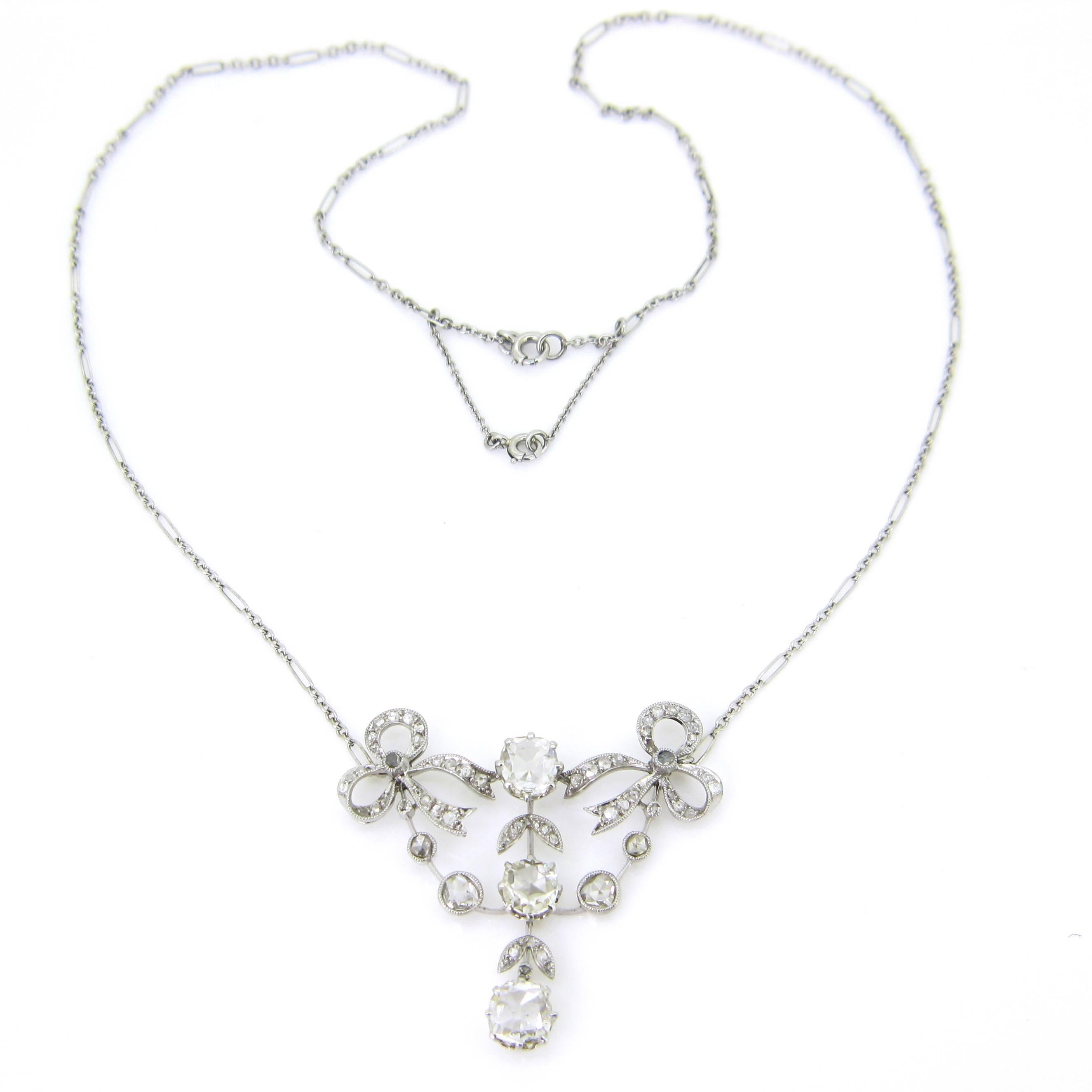 Edwardian Belle Epoque Rose Cut Diamonds Pendant Necklace 1