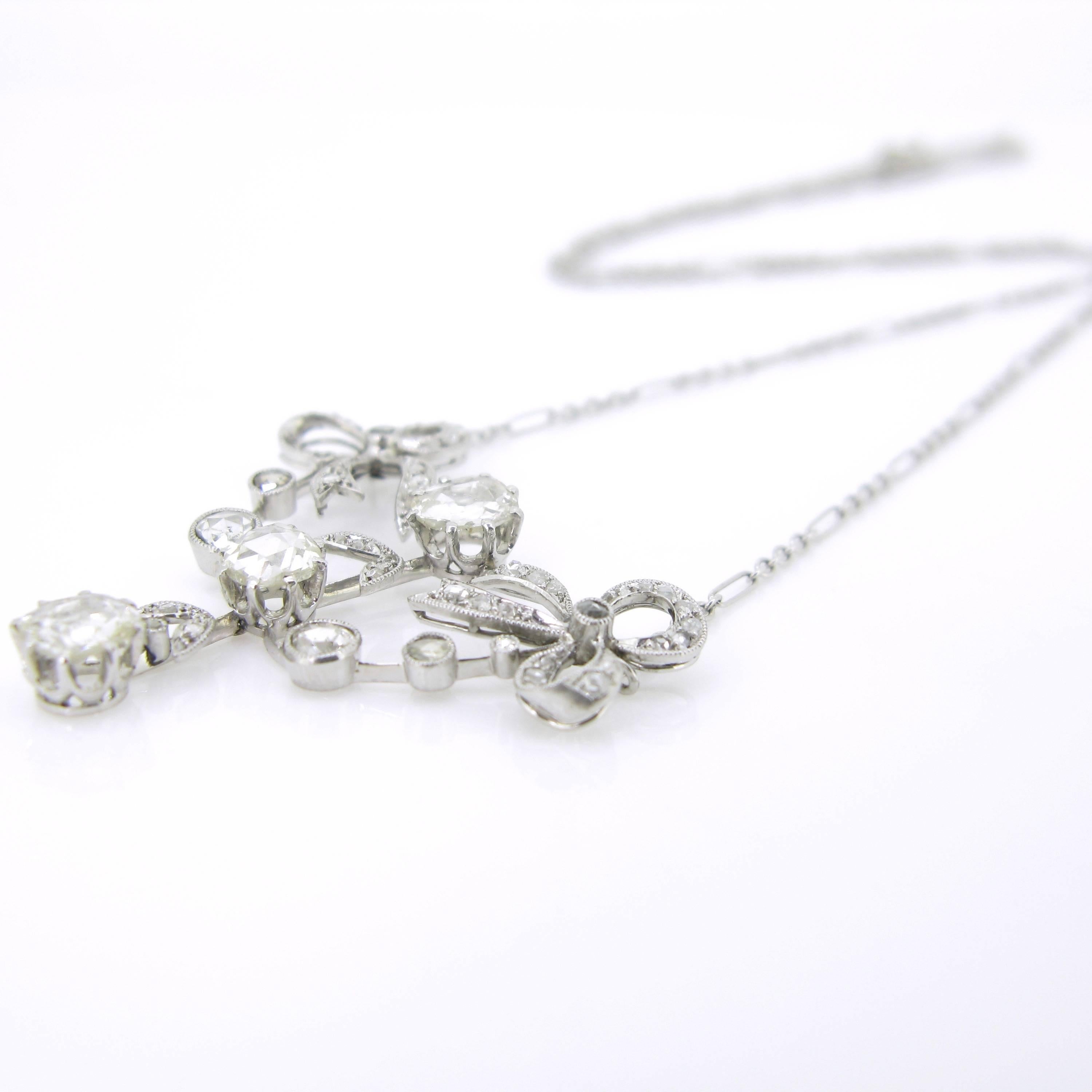 Edwardian Belle Epoque Rose Cut Diamonds Pendant Necklace 2