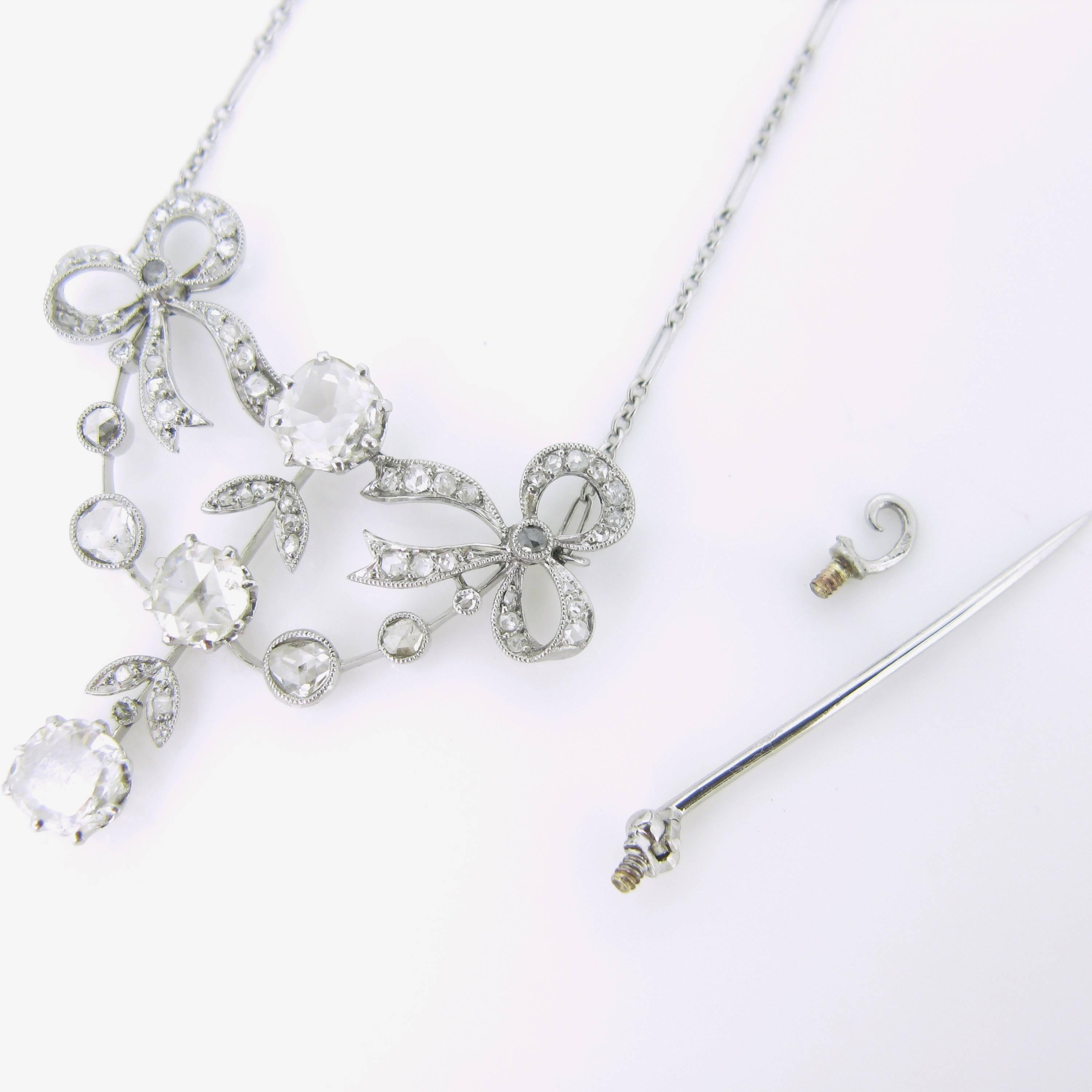 Edwardian Belle Epoque Rose Cut Diamonds Pendant Necklace 4