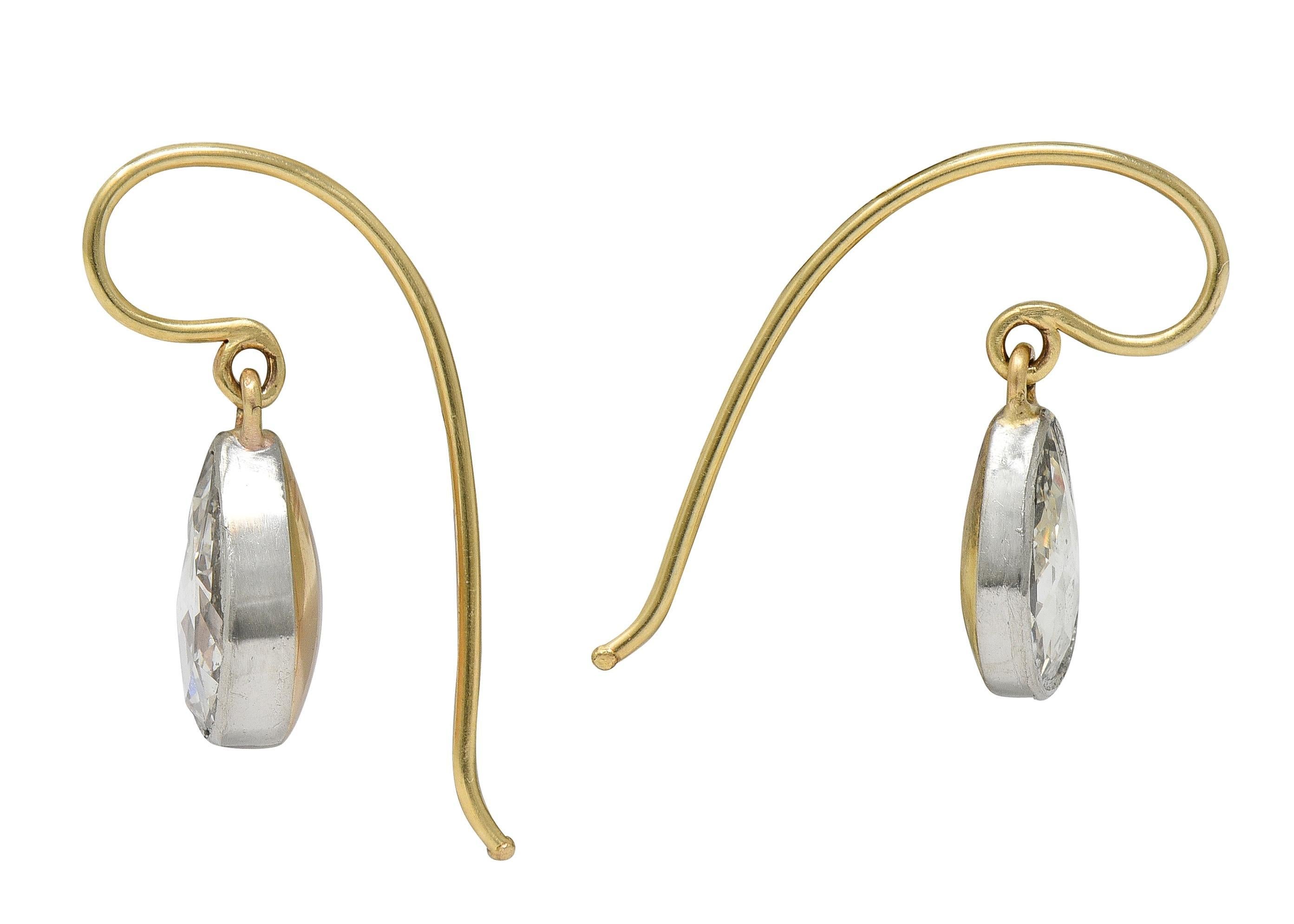 Edoardiano Orecchini a goccia antichi Edwardian Rose Cut Pear Diamond in platino oro 14K in vendita