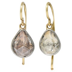 Orecchini a goccia antichi Edwardian Rose Cut Pear Diamond in platino oro 14K