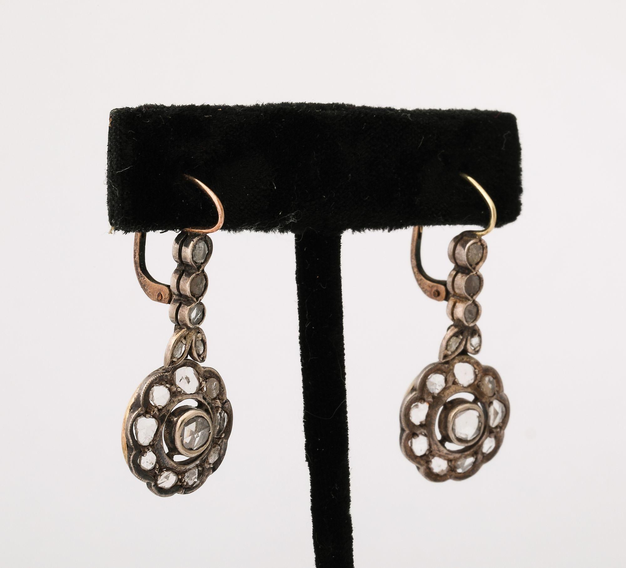 Edwardian Rose Diamond Flower Cluster Earrings In Good Condition For Sale In New York, NY