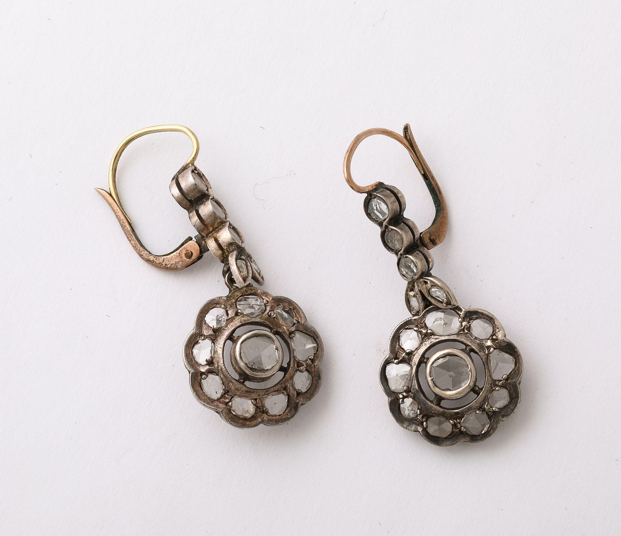 Women's Edwardian Rose Diamond Flower Cluster Earrings For Sale