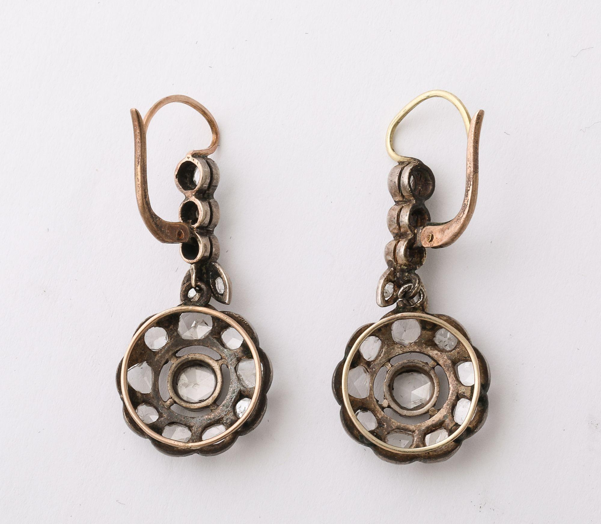 Edwardian Rose Diamond Flower Cluster Earrings For Sale 1