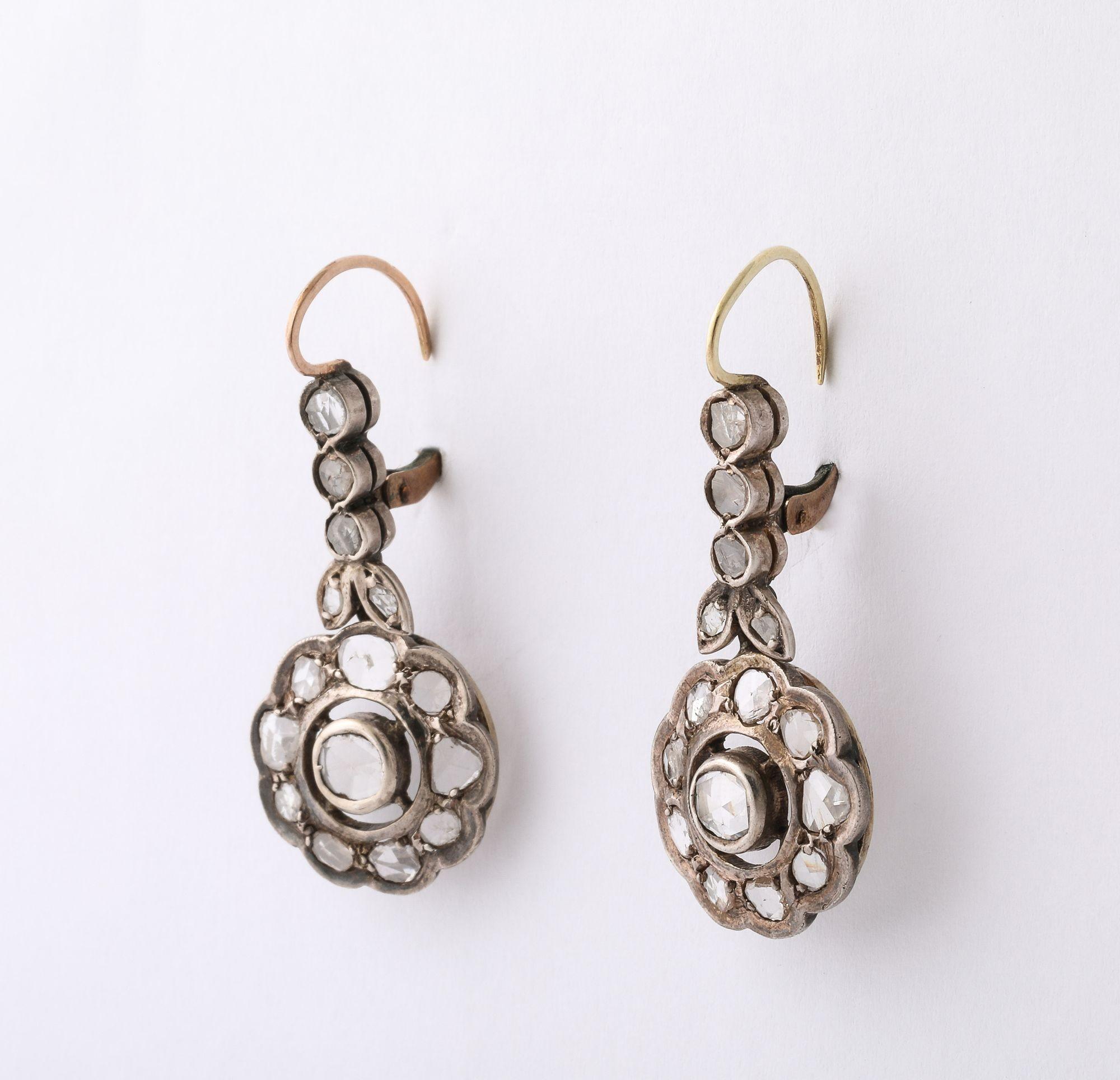 Edwardian Rose Diamond Flower Cluster Earrings For Sale 2