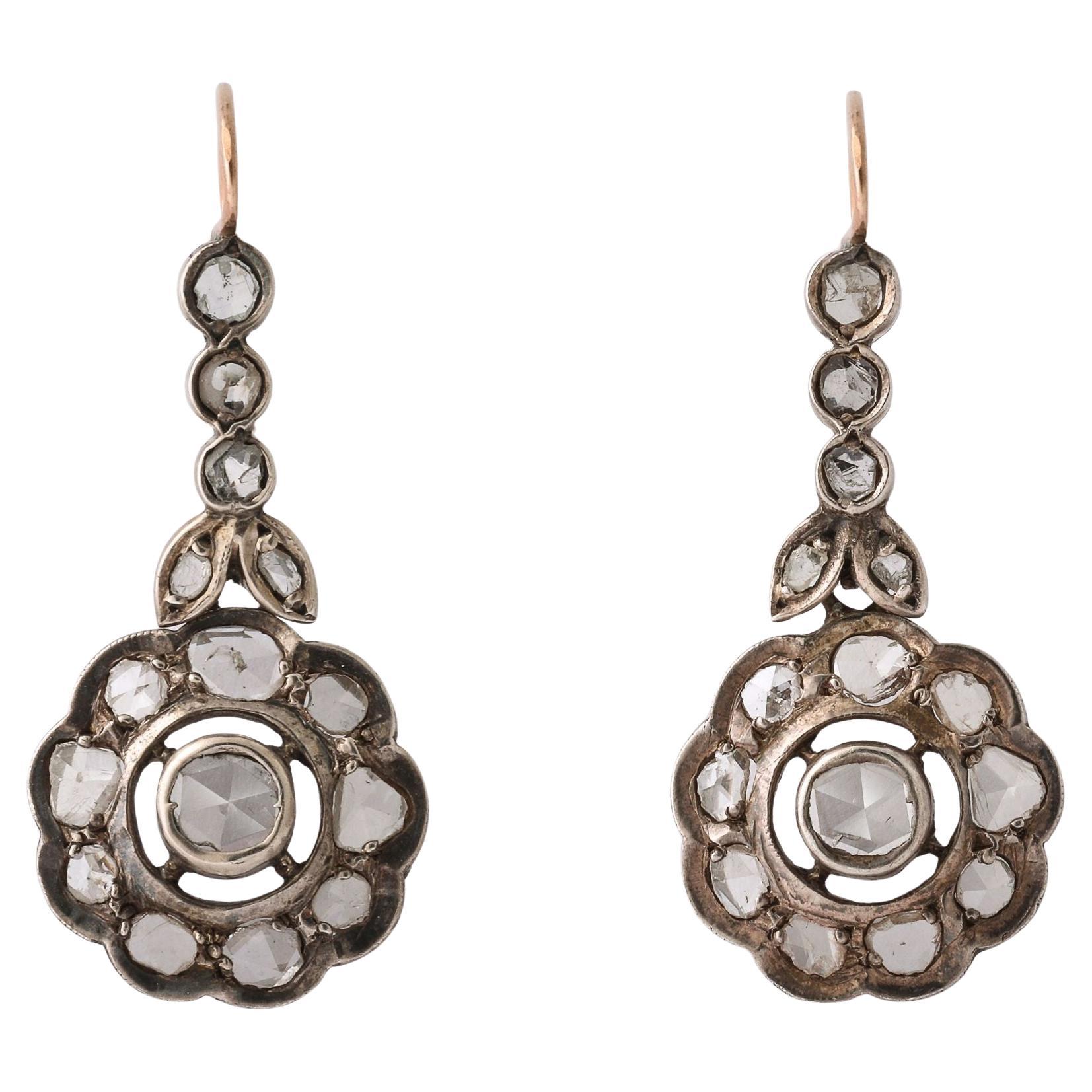 Edwardian Rose Diamond Flower Cluster Earrings For Sale