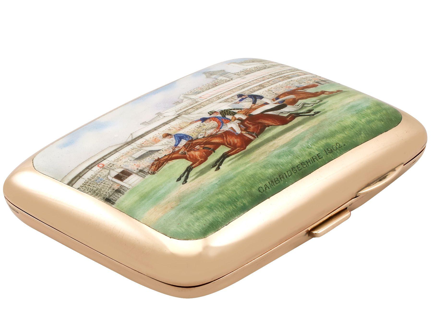 Antique Edwardian 9K Rose Gold and Enamel Cigarette Case In Excellent Condition For Sale In Jesmond, Newcastle Upon Tyne