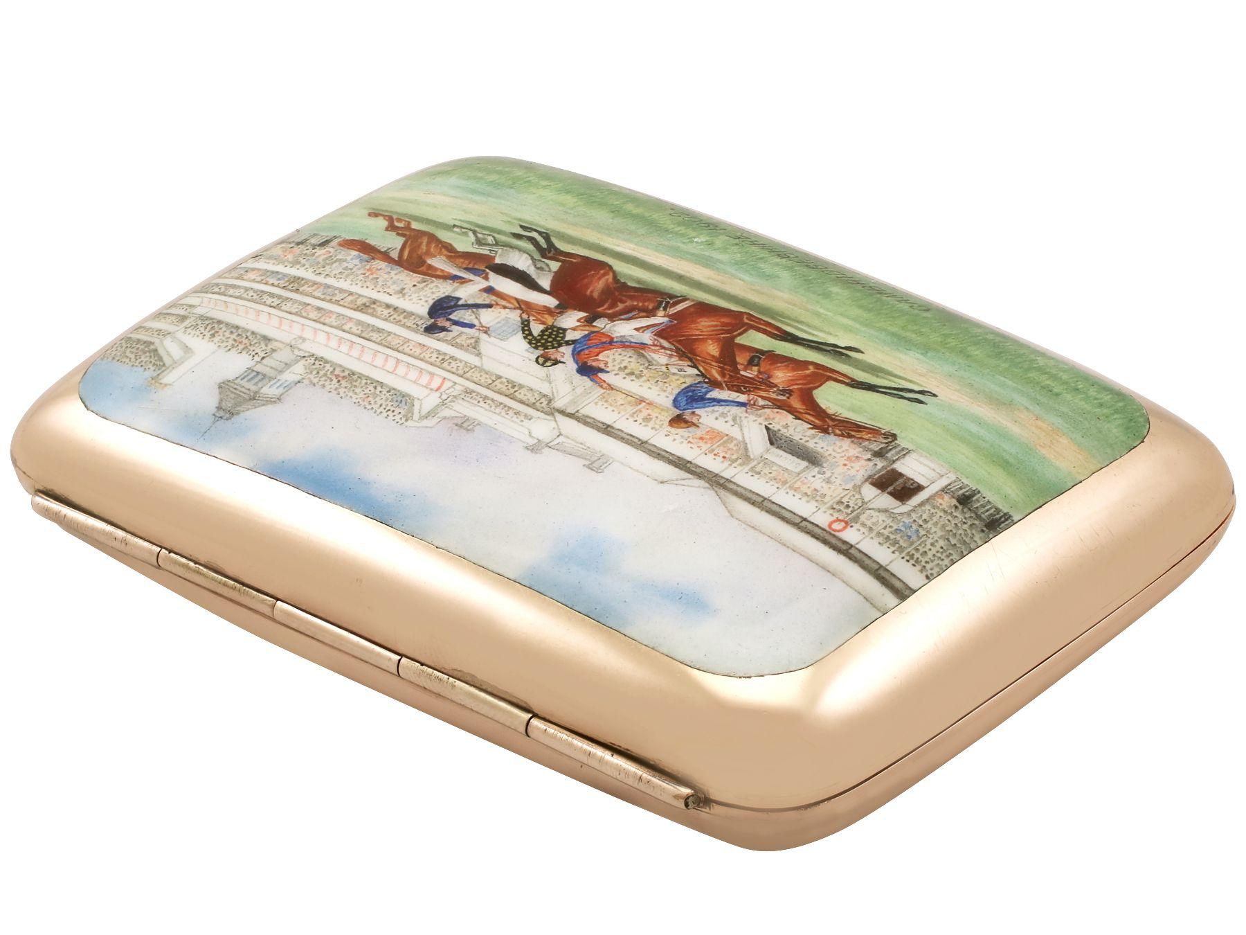 Early 20th Century Antique Edwardian 9K Rose Gold and Enamel Cigarette Case For Sale