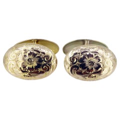 Edwardian Rose Gold Cufflinks with Hand Engraving