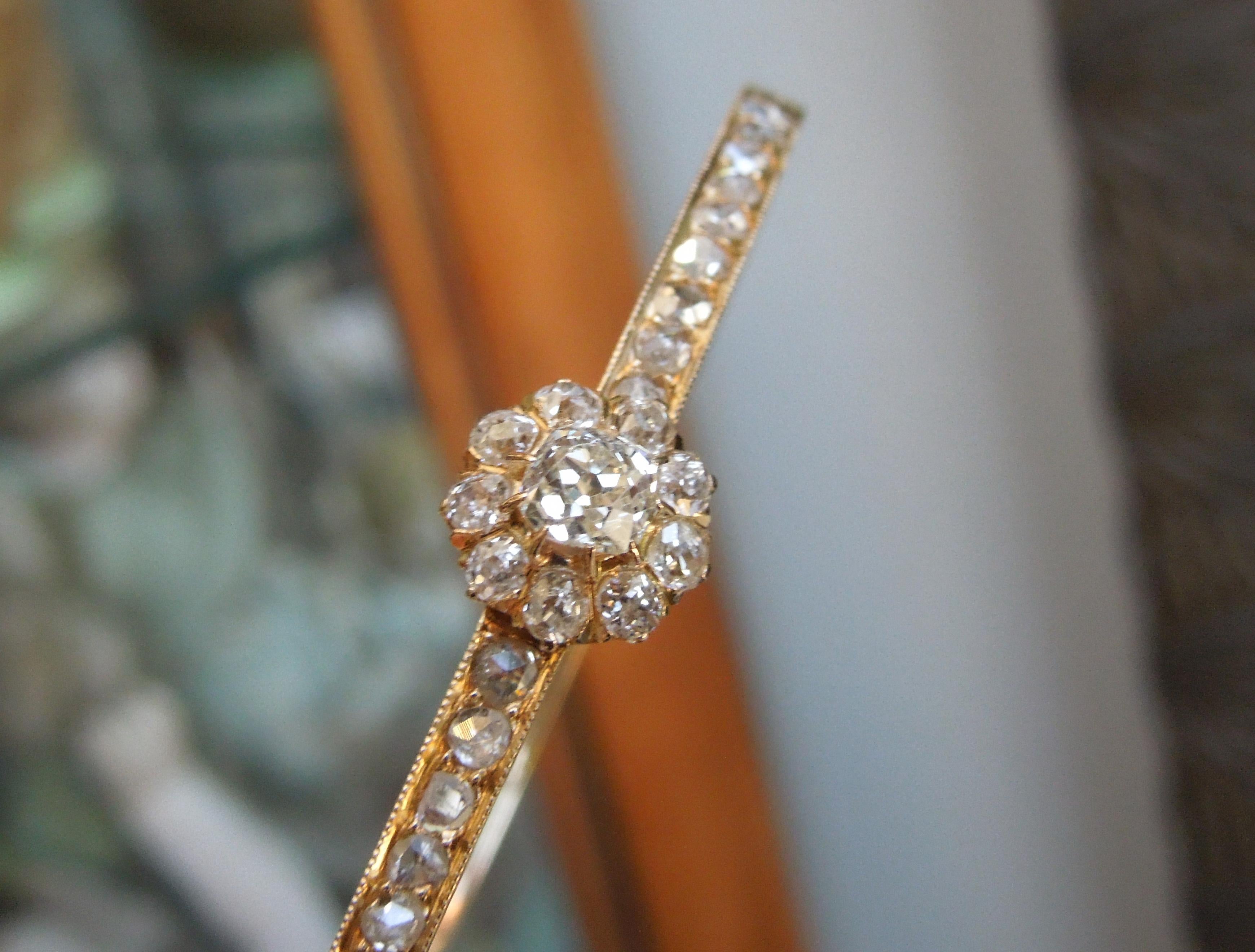 Edwardian Rose Gold Old European Cut Diamond Bangle Bracelet In Good Condition For Sale In METAIRIE, LA