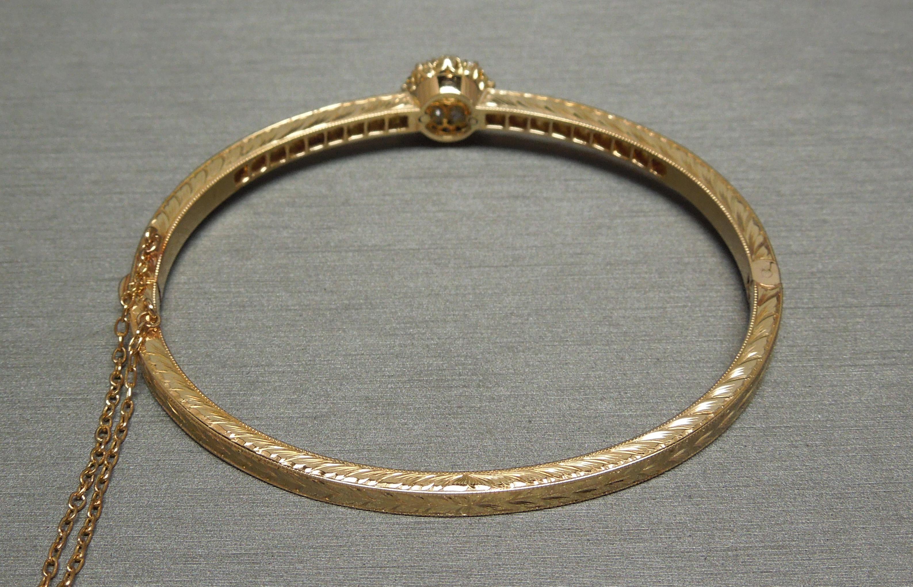Women's Edwardian Rose Gold Old European Cut Diamond Bangle Bracelet For Sale