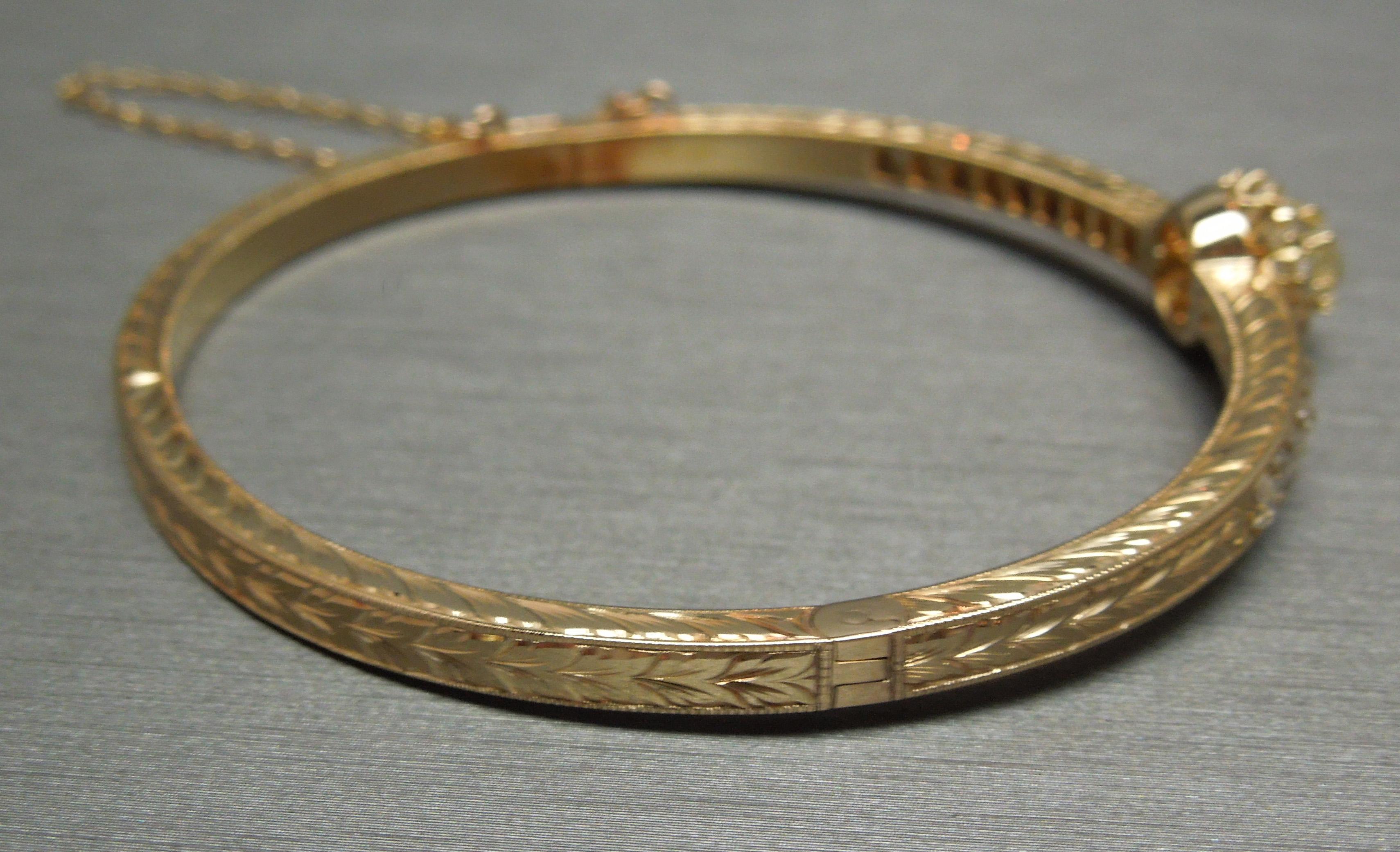Edwardian Rose Gold Old European Cut Diamond Bangle Bracelet For Sale 1