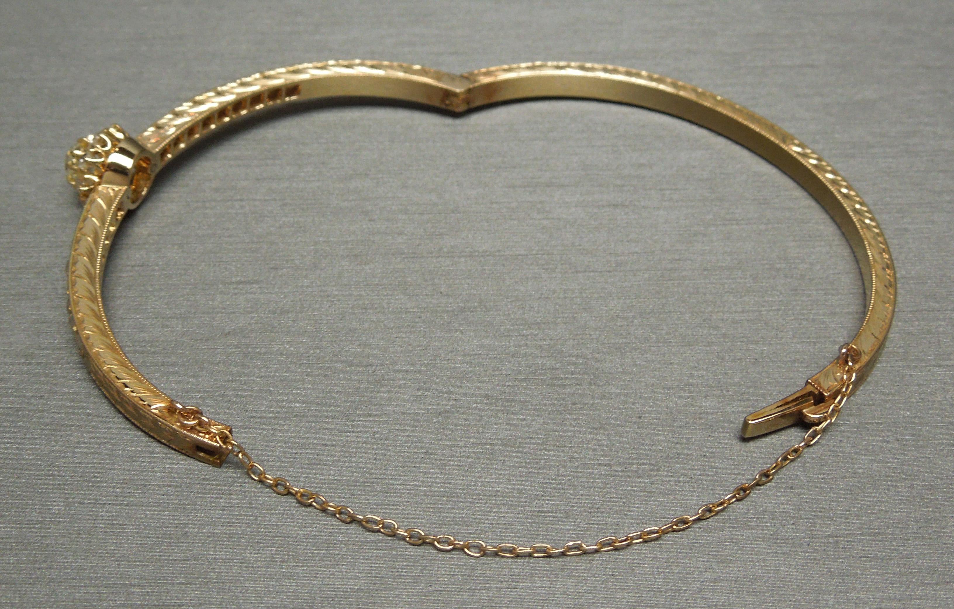 Edwardian Rose Gold Old European Cut Diamond Bangle Bracelet For Sale 2