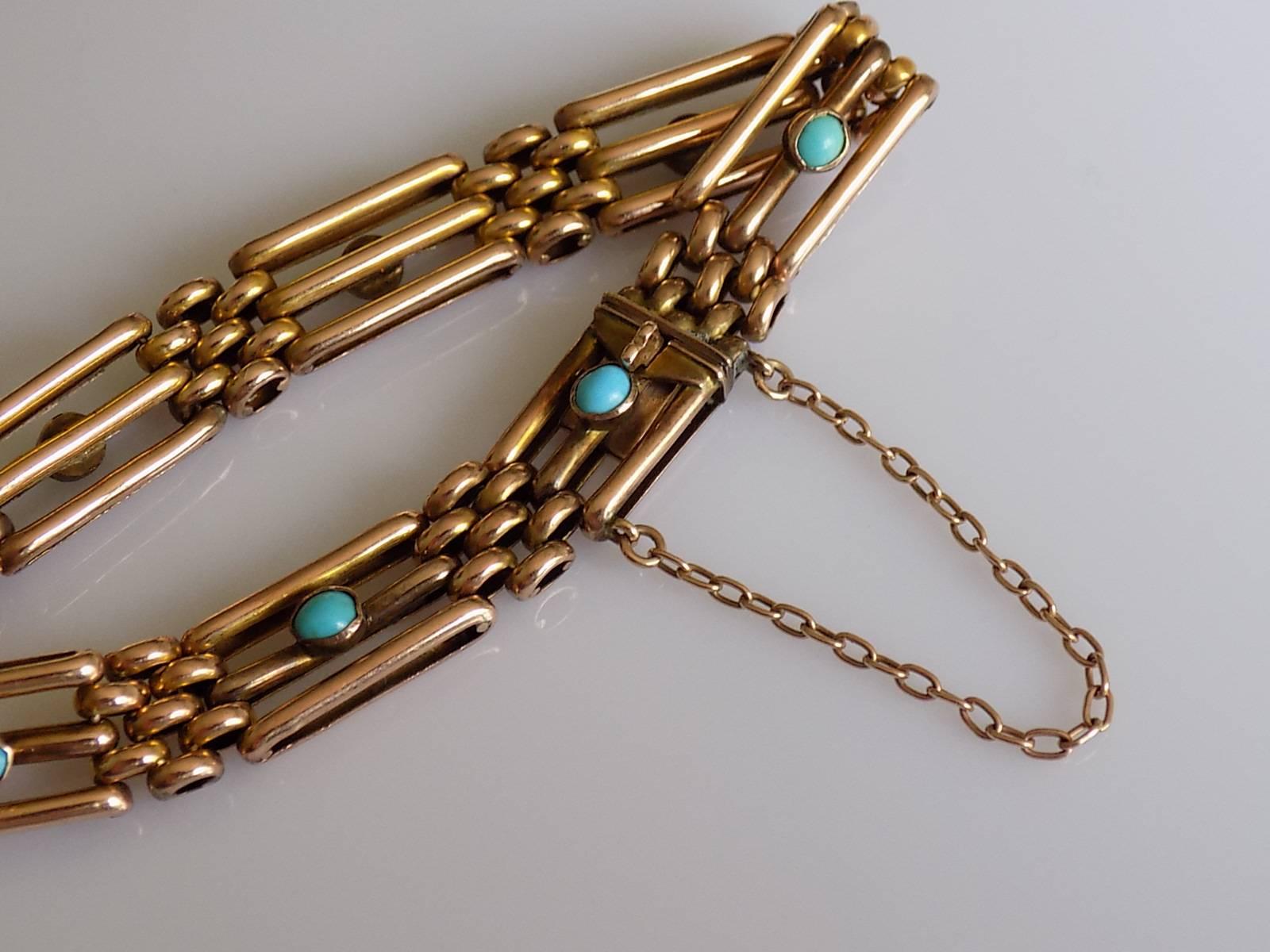 Women's Edwardian Rose Gold Turquoise Gate Bracelet