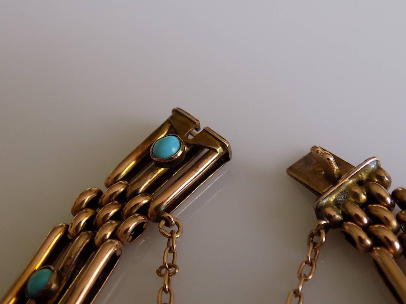 Edwardian Rose Gold Turquoise Gate Bracelet 1