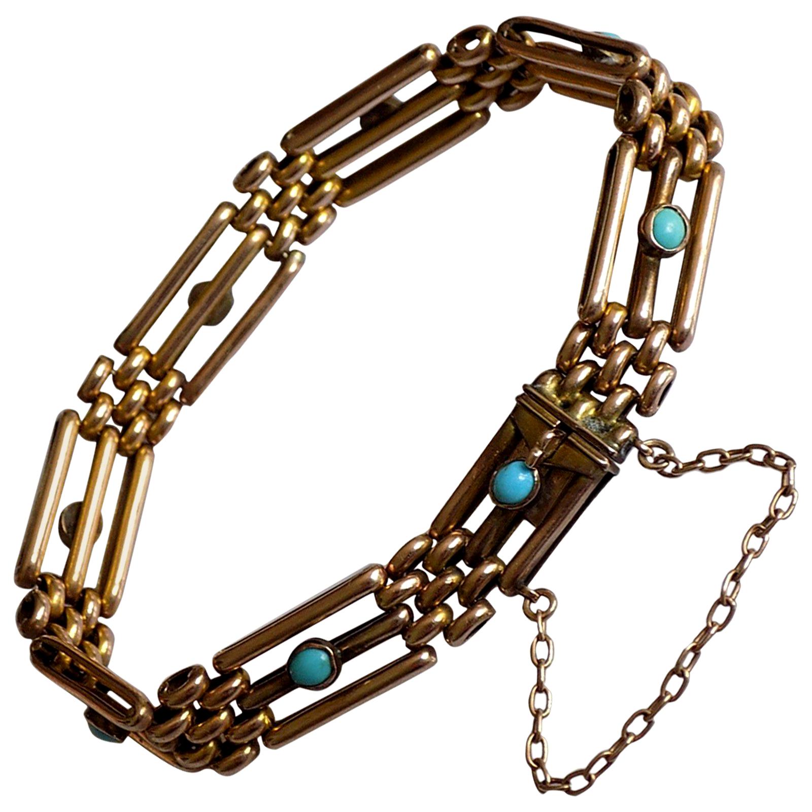 Edwardian Rose Gold Turquoise Gate Bracelet