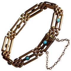 Antique Edwardian Rose Gold Turquoise Gate Bracelet