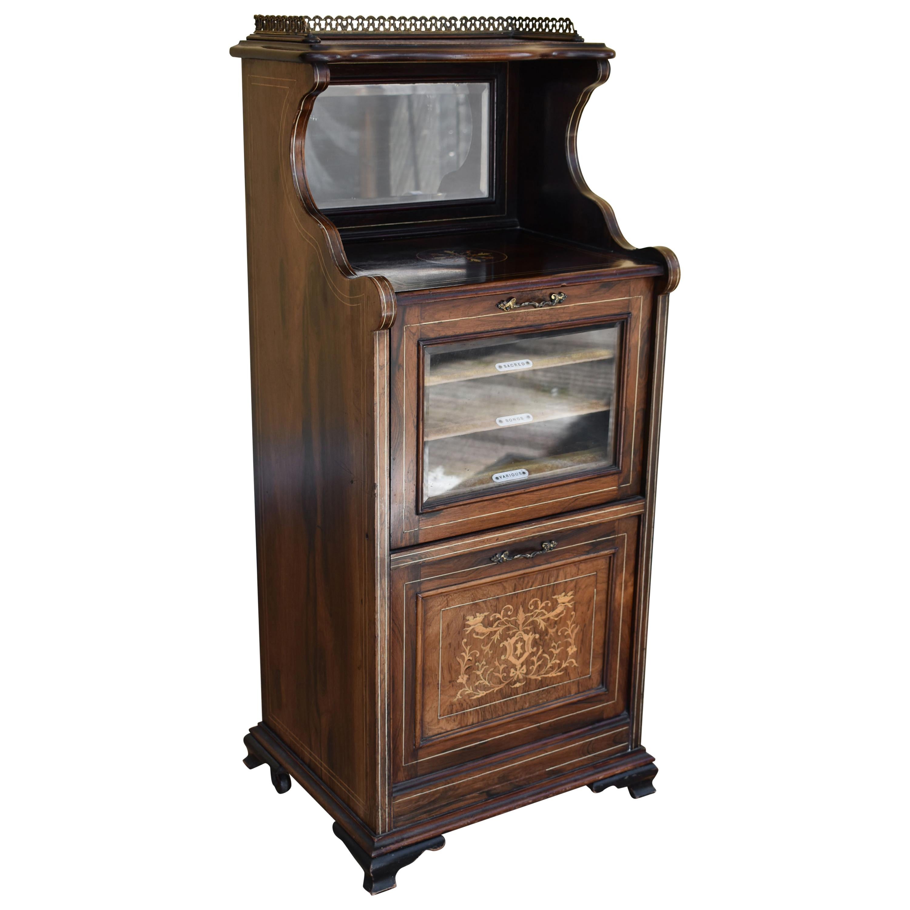Edwardian Rosewood and Inlaid Music Cabinet