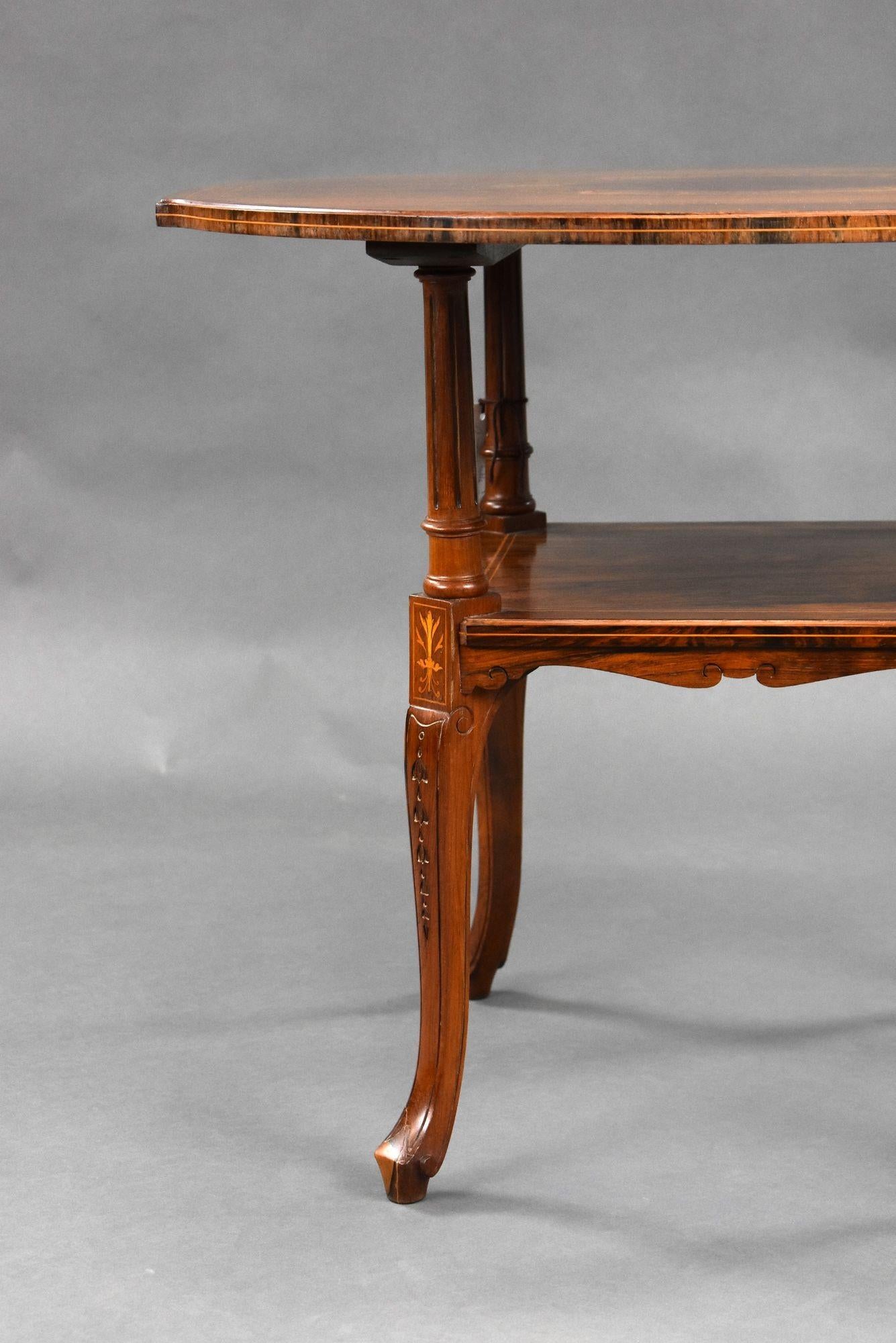 Mesa de centro eduardiana de palisandro con incrustaciones Inglés en venta