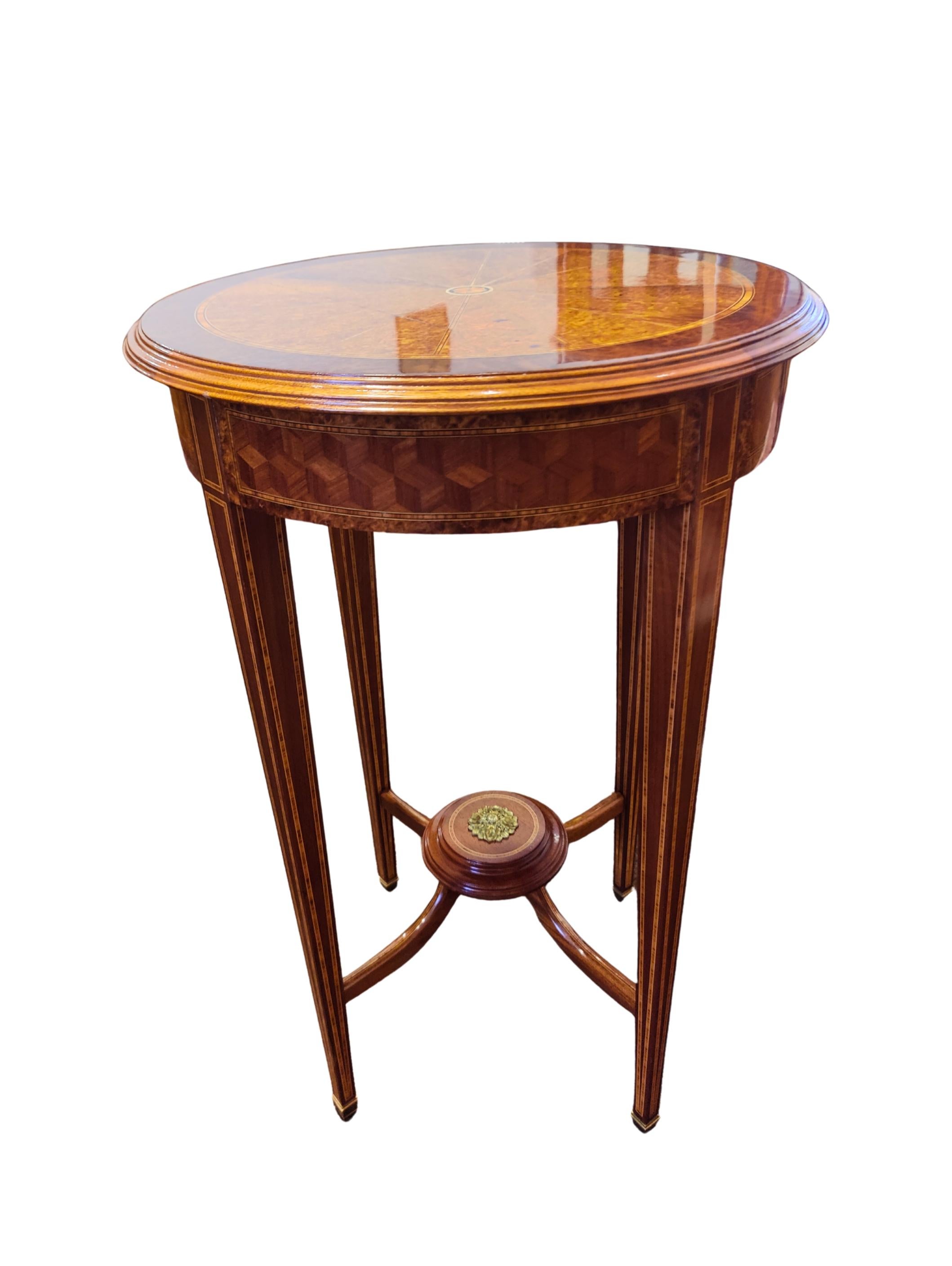 Limestone Edwardian Round Marquetry Side Table from England For Sale