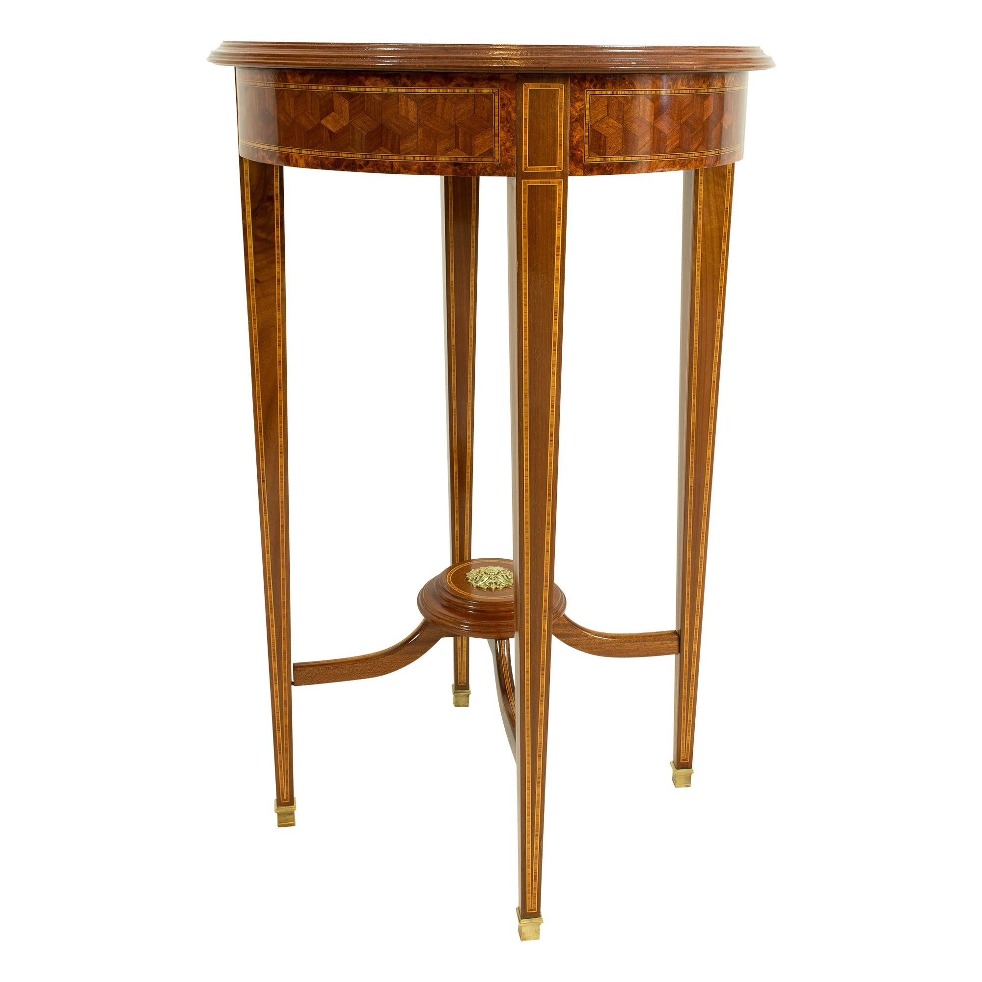 British Edwardian Round Side Marquetry Table from England For Sale