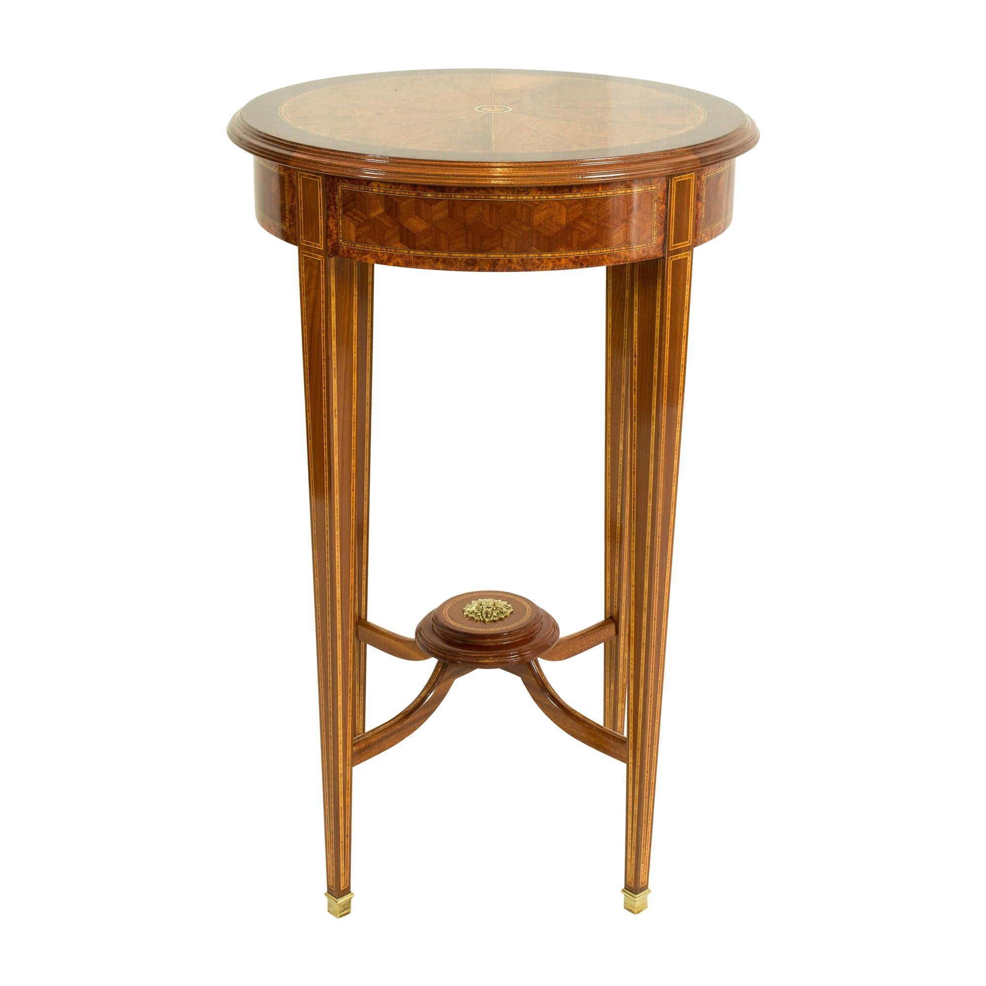 Edwardian Round Side Marquetry Table from England For Sale