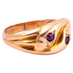 Edwardian Ruby and 9 Carat Gold Snake Ring