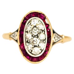 Edwardian Ruby and Diamond 14 Carat Gold Oval Cluster Ring Edwardian Ruby and Diamond 14 Carat Gold Oval Cluster Ring