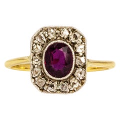 Edwardian Ruby and Diamond 18 Carat Gold Cluster Ring
