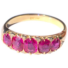 Edwardian Certified Natural Ruby and Diamond 18 Carat Gold Five-Stone Band