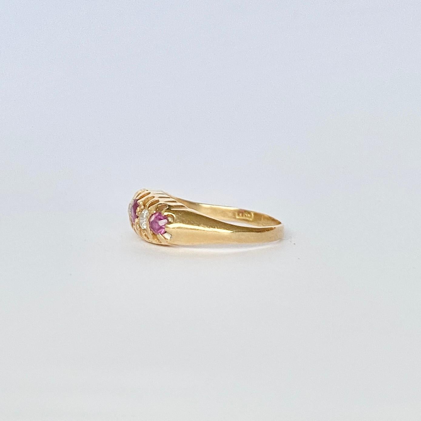 Women's Edwardian Ruby and Diamond 18 Carat Gold Five-Stone Ring