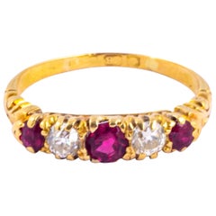 Edwardian Ruby and Diamond 18 Carat Gold Five-Stone Ring