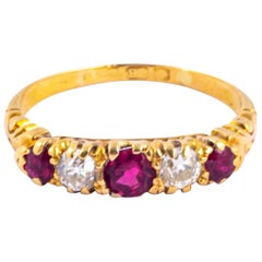 Edwardian Ruby and Diamond 18 Carat Gold Five-Stone Ring