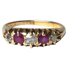 Edwardian Ruby and Diamond 18 Carat Gold Five-Stone Ring