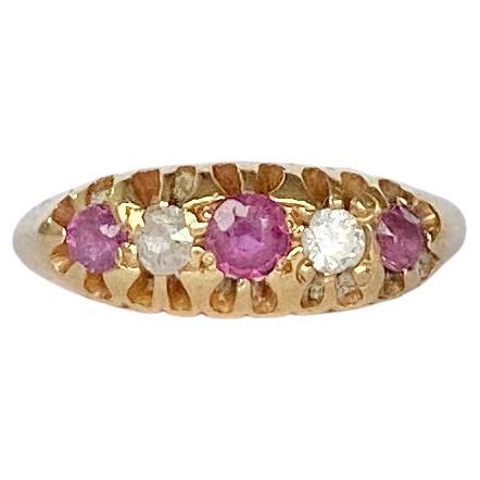 Edwardian Ruby and Diamond 18 Carat Gold Five-Stone Ring