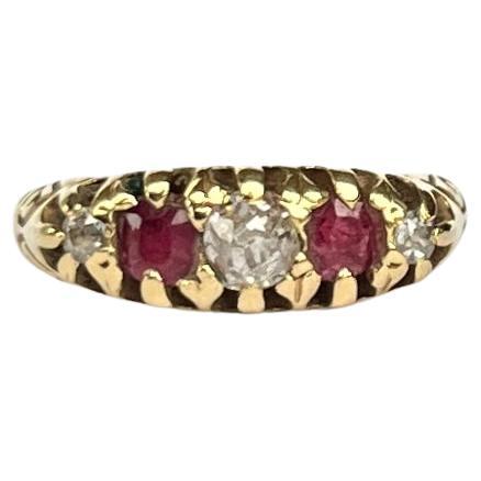 Edwardian Ruby and Diamond 18 Carat Gold Five-Stone Ring For Sale