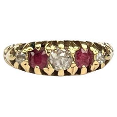 Retro Edwardian Ruby and Diamond 18 Carat Gold Five-Stone Ring